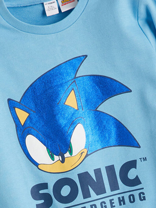 Bisiklet Yaka Sonic Bask?l? Erkek ?ocuk Sweatshirt