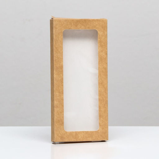 Цена за 10 шт. Коробка под плитку шоколада, крафт, с окном 17.1×8×1.4 см