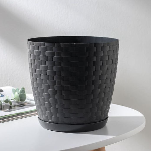 Цена за 3 шт. Горшок для цветов с поддоном «Ротанг», 1.2 л, d=15 см, h=14 см, пластиковый, цвет графитовый