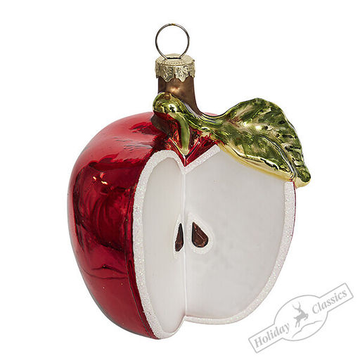 Яблоко (половинка) красное c листочком (стекло) 8х7х9 см