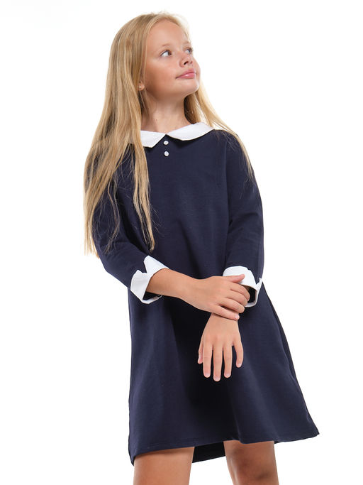 Платье для девочки в школу с белым воротником и манжетами UD 7962 синий - Mini maxi фото 2