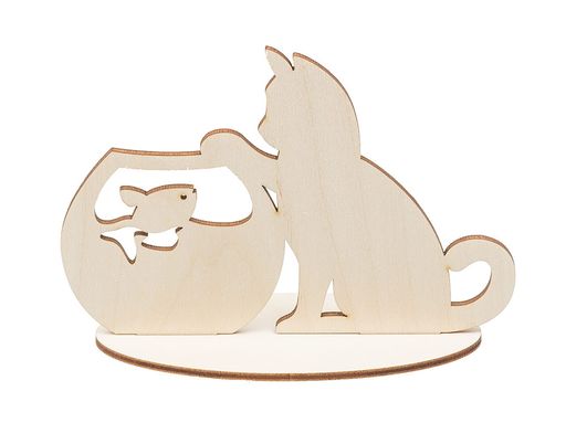 Заготовка для декорирования Mr. Carving ВД-648 Котёнок с аквариумом на подставке фанера 14 х 2 х 10 см . 1235