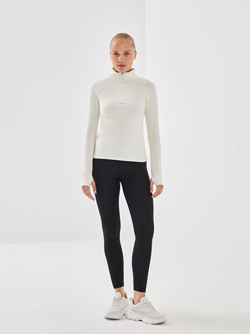 Dik Yaka Reflekt?r Bask?l? Kad?n Spor Ti??rt