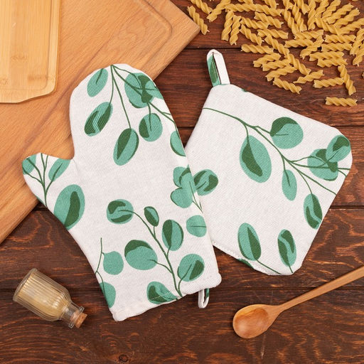 Набор кухонный Доляна «Эвкалипт»: варежка 20×27 см, прихватка 19×19 см, 100% хлопок
