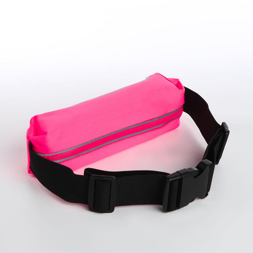 Сумка для бега на пояс, со светоотражающими элементами, прозрачный карман для телефона, 24×0.3×10 см, розовая