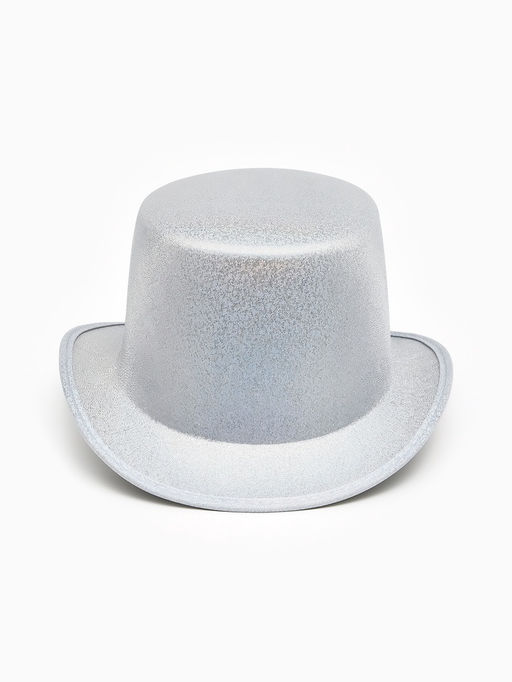 Карнавальная шляпа "Цилиндр" серебрянная с блёстками р-р 56-58