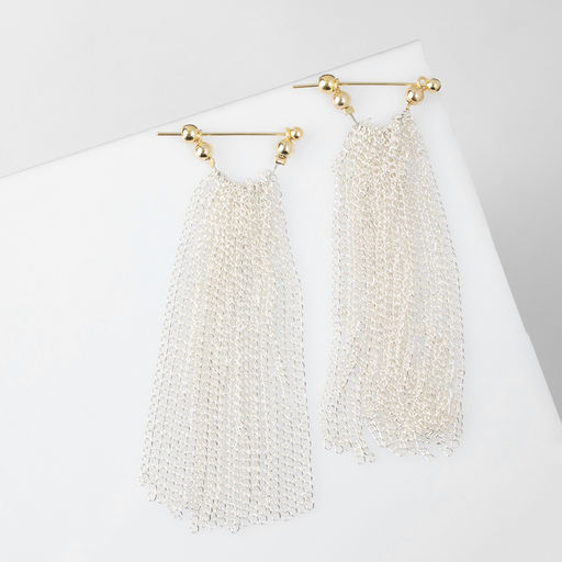 Серьги металл Цепи сборка, цвет серебряно-золотой, 8 см - Qf фото 5