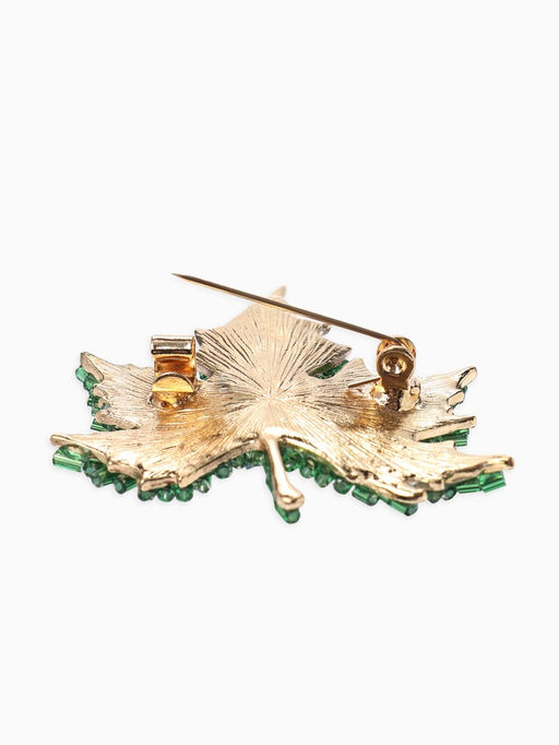 Брошь «Лист» кленовый, стеклярус, цвет зелёный в золоте
