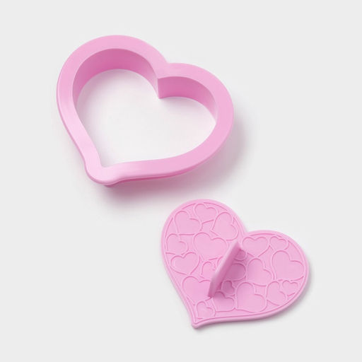 Печати для теста и мастики Доляна Сердечки, пластик, набор 6 предметов: пресс, печать 5 шт., розовые