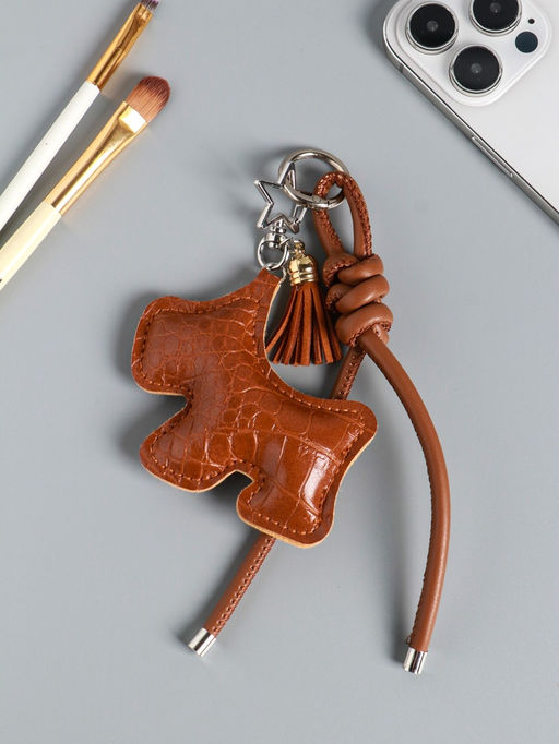 Брелок для ключей на карабине кожзам «Терьер», с узлом, шоколад, на сумку, рюкзак, 14×8×1.2 см
