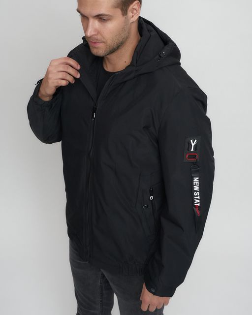 Куртка спортивная мужская на резинке большого размера черного цвета 88657Ch - Wonderrman фото 12