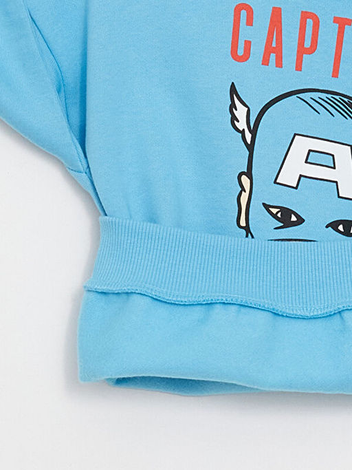 Bisiklet Yaka Uzun Kollu Captain America Bask?l? Erkek Bebek Sweatshirt - Waikiki фото 2