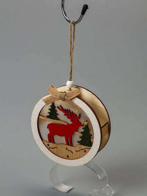 Ёлочная игрушка Шар с оленёнком, 10х10х3 см, от батареек, свечение тёплое белое - Luazon lighting фото 4