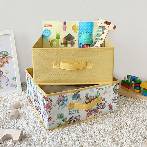 Короба стеллажные, без крышки, 31*31*15 см, набор 4 шт., жёлт., ЛЮБИМЧИКИ, шт - Valiant фото 3