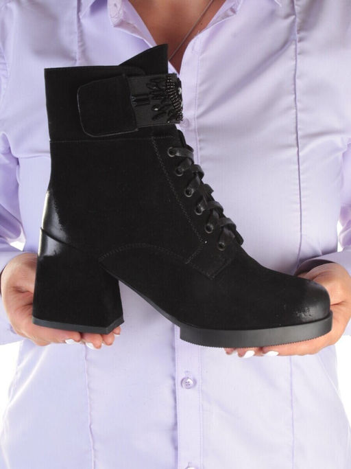 04-XR135-1 BLACK Ботинки зимние женские (натуральная замша, натуральный мех)