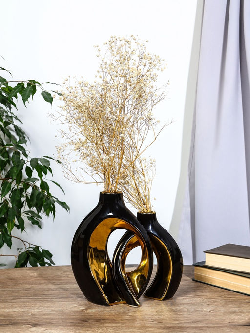 Ваза для цветов «Лари», набор 2 шт., 22×20 см, d=4 см, керамика, чёрная