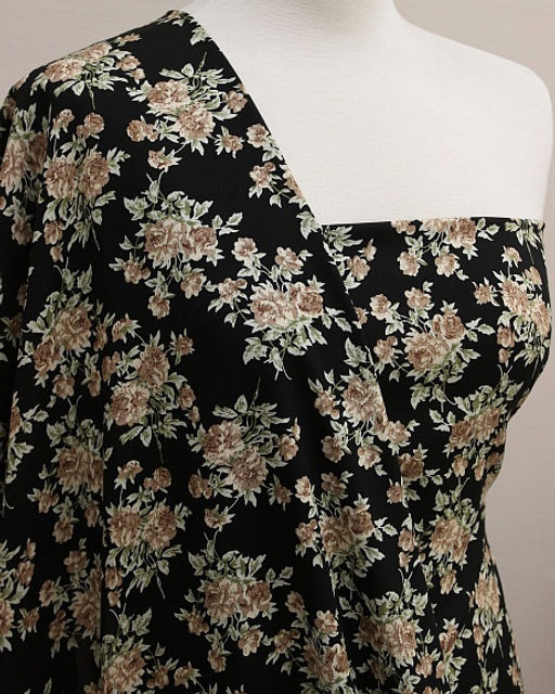 Мерный лоскут (ткань в отрезах) - Штапель Цветочный романс цв.бежевый/черный, ш.1.44м - Купава фото 2