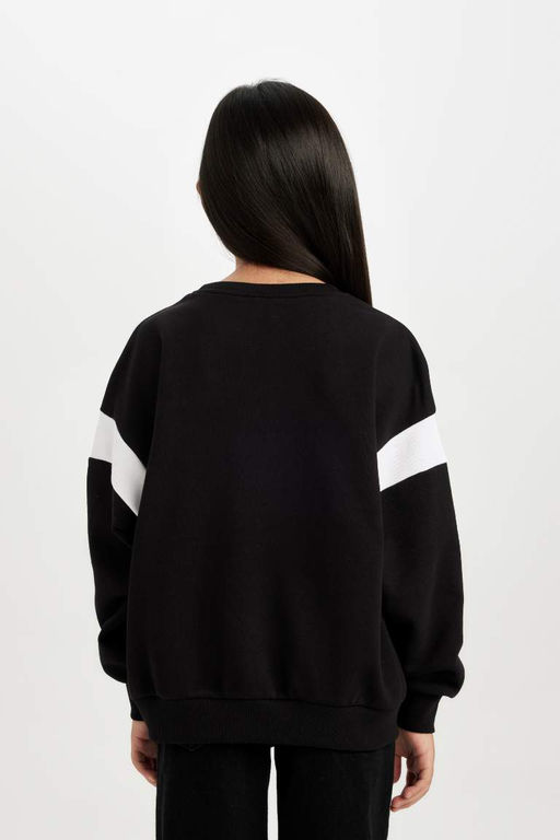 Черный свитшот с надписью Relax Fit и круглым вырезом для девочек - Defacto фото 5