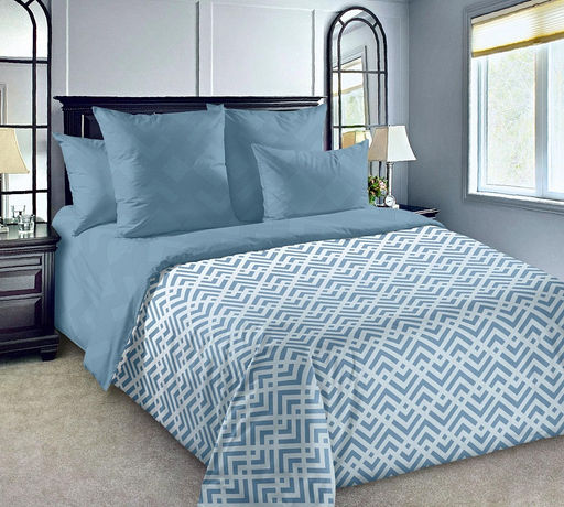 Бьерн Голубой Постельное белье из перкаля Евро макси