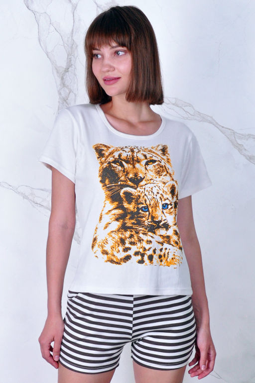 Арт. 3372 Пижама с шортами 42-52 (6 шт) Цвет:верх-белый, низ-белый, коричневый - Калинка фото 4