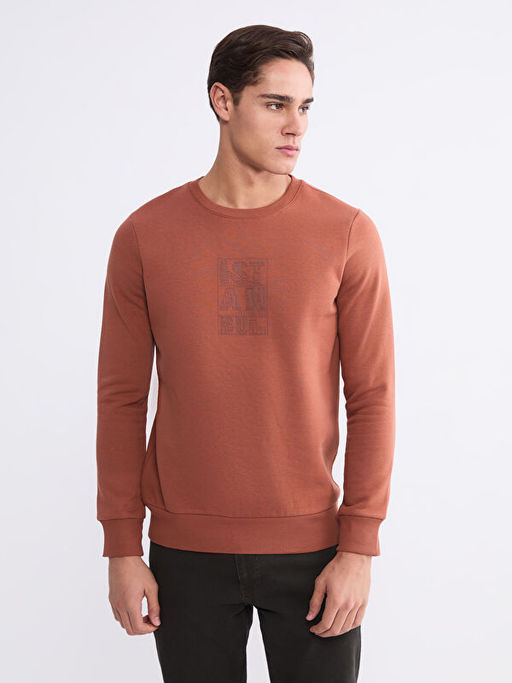 Bisiklet Yaka Bask?l? Erkek Sweatshirt