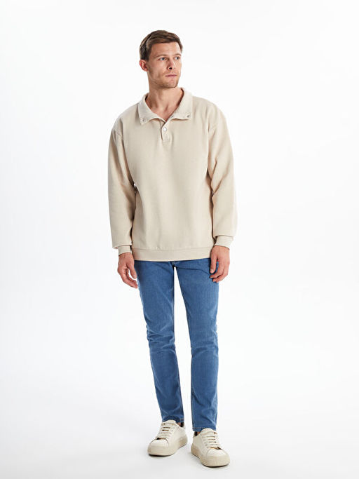 Dik Yaka Uzun Kollu Erkek Kal?n Sweatshirt