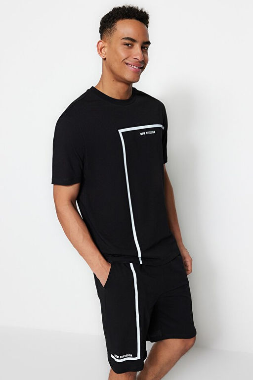 Siyah Regular Fit Bisiklet Yaka Bask_l_ _ortlu Pijama Tak_m_ TMNSS23PT00017 - Trendyolmilla фото 2