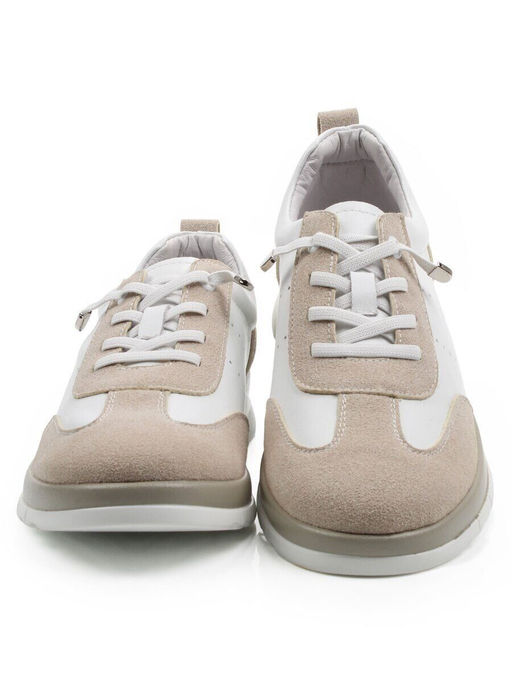 03-YA486-3 WHITE/BEIGE Кроссовки женские (натуральная кожа, натуральная замша)