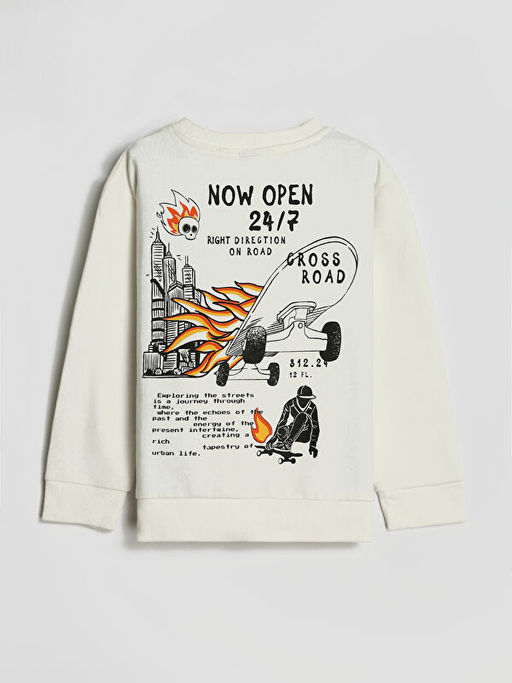 Bisiklet Yaka Bask?l? Uzun Kollu Erkek ?ocuk Sweatshirt