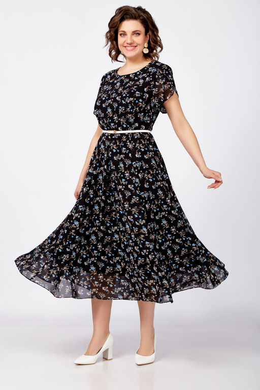 Платье Swallow 814 черный+бежево-голубые цветы фото 3