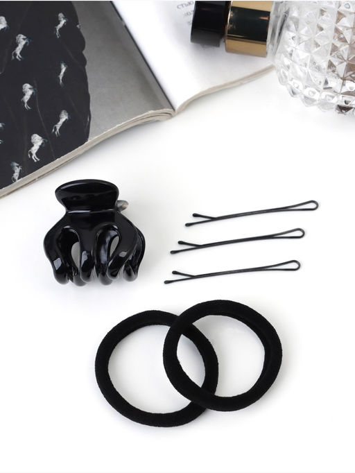 Цена за 3 шт. Набор для волос «Вивьен», 2 резинки 5.5 см, 8 невидимок 5.5 см, краб 3 см, зубья, чёрный