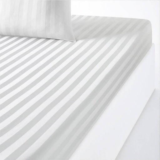 Простыня на резинке из сатина страйп - Белый 160х200х25