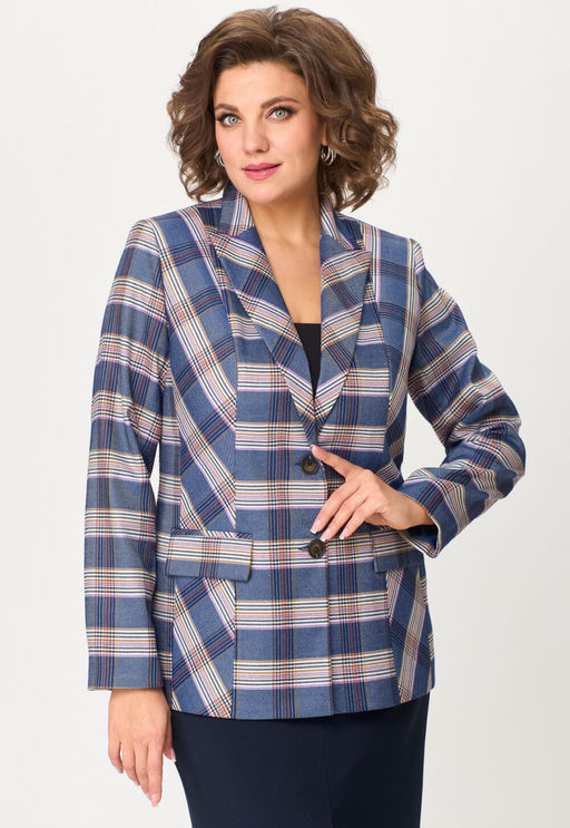 Костюм БелЭльСтиль 412/597 бело-синяя клетка + синий однотон фото 4
