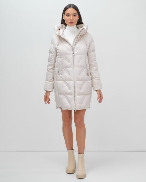 Куртка зимняя женская классическая с капюшоном бежевого цвета 7671B - Visdeer фото 16