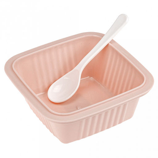 Ланч-бокс для продуктов пластмассовый Фреш 0,55л, 14х14см h8,5см, с ложкой 13см, крышка прозрачная, с клипсами, с уплотнителем, цвета в ассортименте: персиковый, голубой, зеленый (Китай) - Домашняя мода фото 6