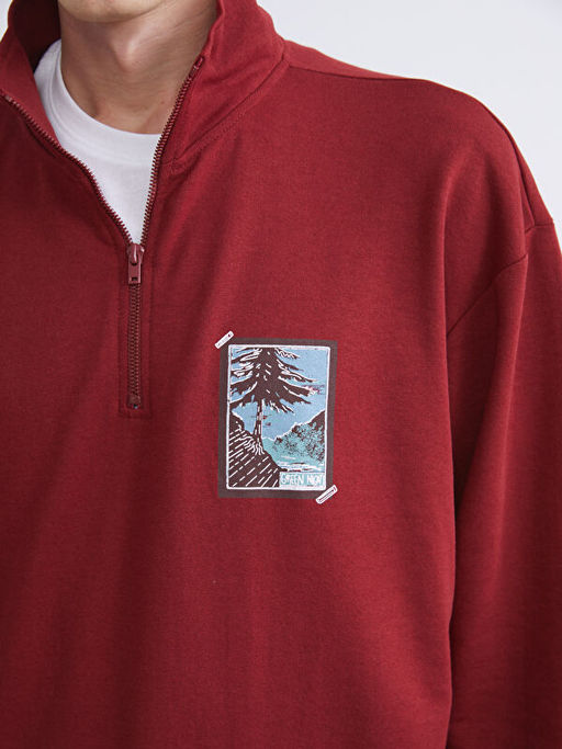 Dik Yaka Bask?l? Erkek Sweatshirt