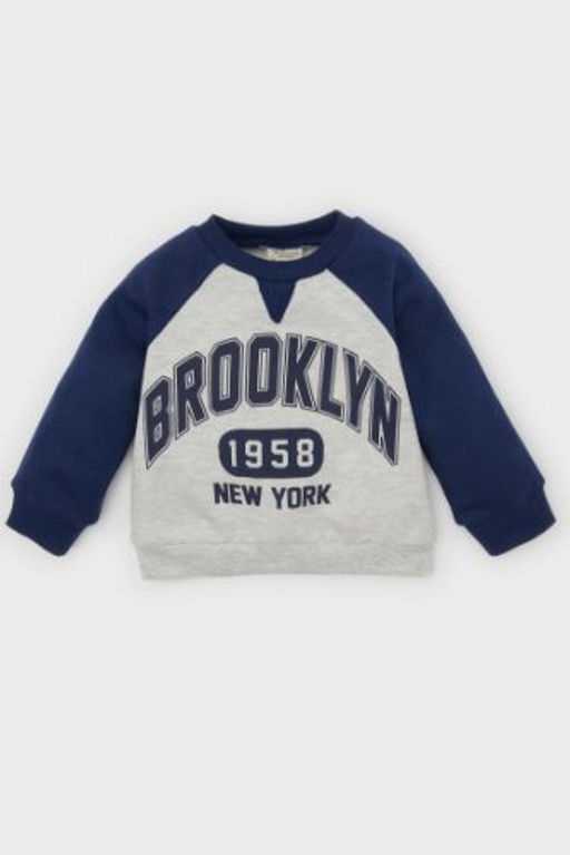 Erkek Bebek Bisiklet Yaka Bask?l? Ici Yumusak Tuylu Ince Sweatshirt