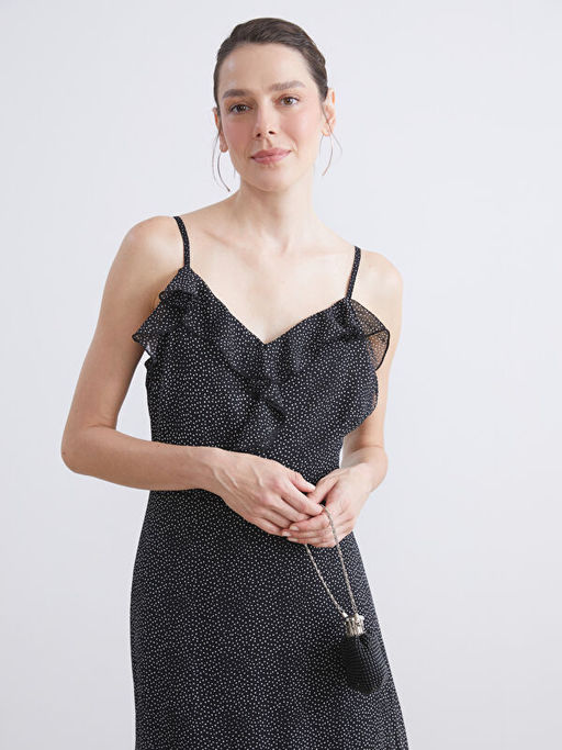 V Yaka Puantiyeli F?rf?rl? Ask?l? Elbise