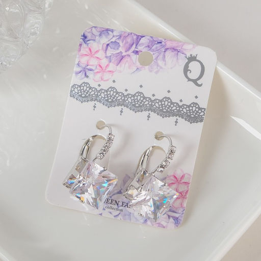 Серьги Циркония мини, квадрат, цвет белый в серебре - Queen fair фото 2