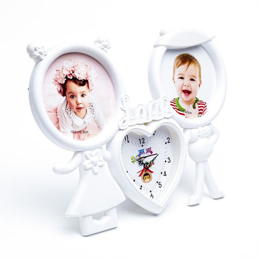 Фоторамка - коллаж на 2 фото d=13.5 см с настольными часами d=13 см, плавный ход, надпись Love, 33?25 см