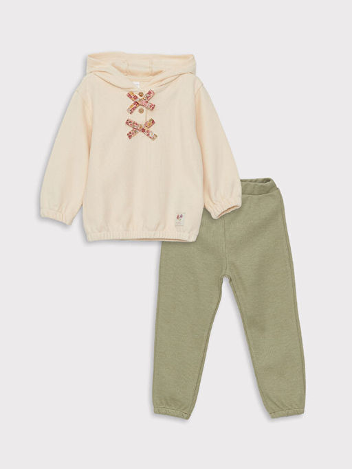 Kap??onlu Uzun Kollu Basic K?z Bebek Sweatshirt ve E?ofman Alt 2li Tak?m - Waikiki фото 3