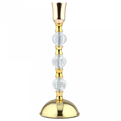 Подсвечник металлический "Магия" h25,3см, чаша д3,3см, h3,8см, пластмассовая/стеклянная ножка, нескользящее основание д9см, золотой, в коробке (Китай)