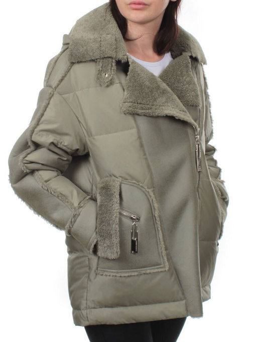 902 GRAY/GREEN Куртка зимняя облегченная женская (холлоффайбер 150 гр., искусственная дубленка)