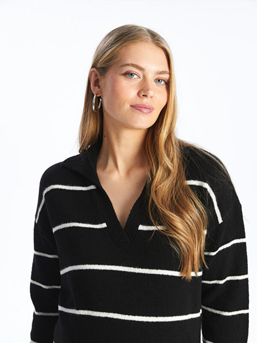 Polo Yaka D?z Uzun Kollu Hamile Triko Elbise