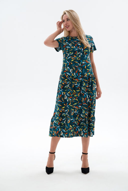 Платье женское из кулирки Кармелита веточка бирюза - Амадэль фото 12