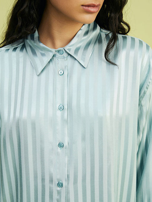?izgili Oversize Saten Kad?n G?mlek Tunik