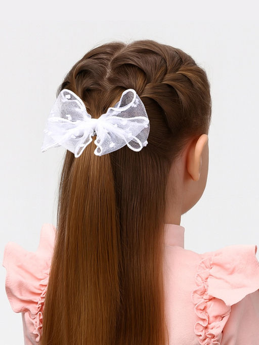 Цена за 6 шт. Бант для волос на резинке «Школьница», прозрачный в горошек, 10 см, белый