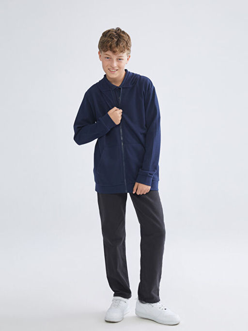 Kap??onlu Erkek ?ocuk Fermuarl? Sweatshirt