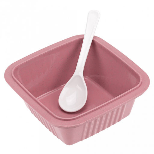 Ланч-бокс для продуктов пластмассовый Эко дом 0,55л, 14х14см h8,5см, с ложкой 13см, крышка прозрачная, с клипсами, с уплотнителем, цвета в ассортименте: бежевый, розовый, голубой (Китай) Пластик с добавлением пшеничных волокон. - Домашняя мода фото 9