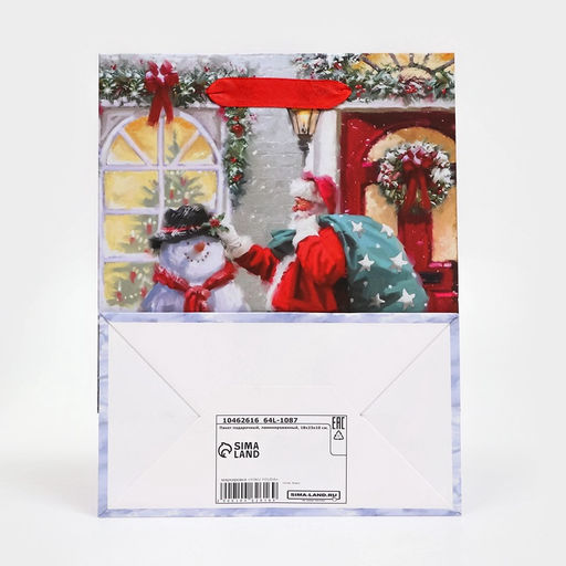 Цена за 2 шт. Пакет подарочный новогодний ламинированный Снеговик с Сантой,18?23?10 см
